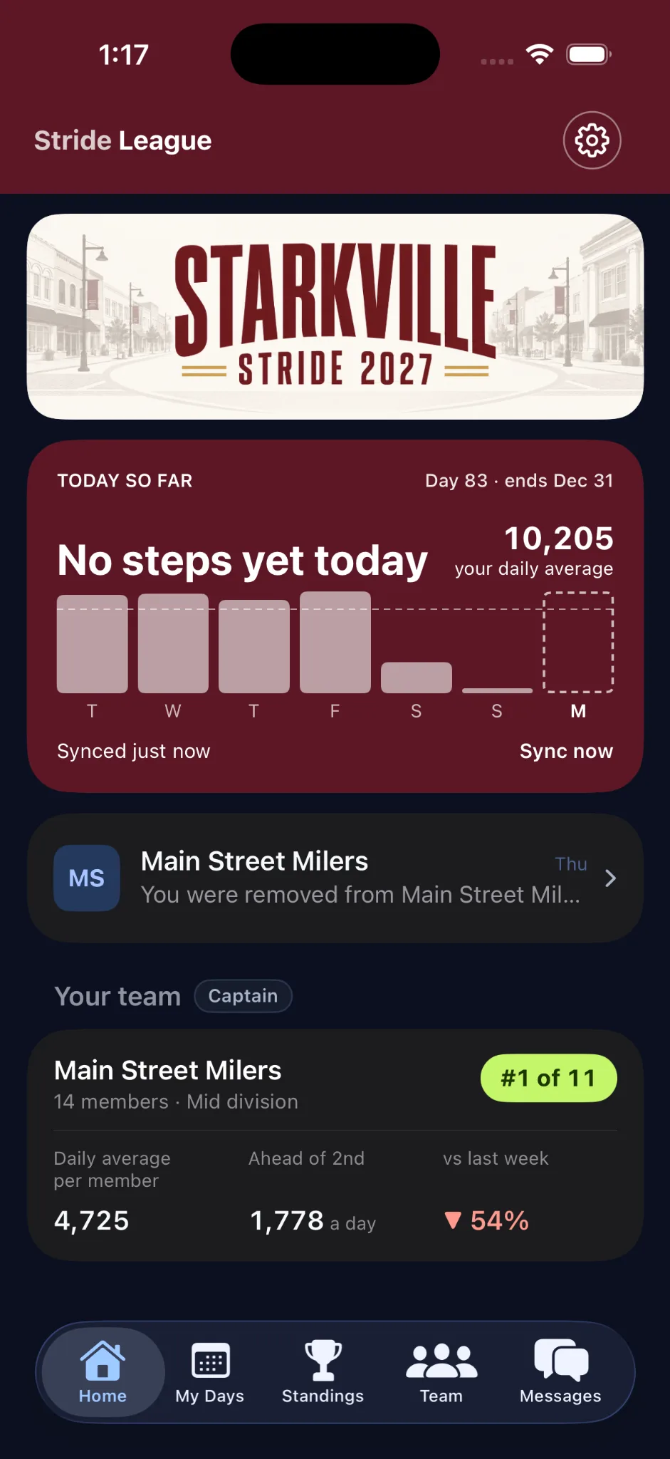 Stride League home screen on iPhone
